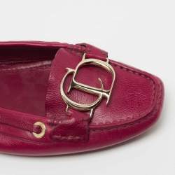 Pre Owned Dior Magenta Leather CD Logo Loafers Size 38