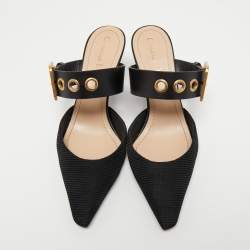 Dior Black Leather D Dior Buckle Mules Size 38