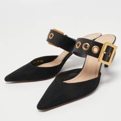 Dior Black Leather D Dior Buckle Mules Size 38