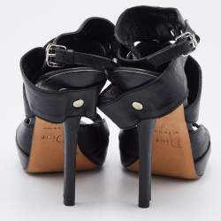 Pre Owned Dior Black Leather Ankle Strap Sandals Size 37