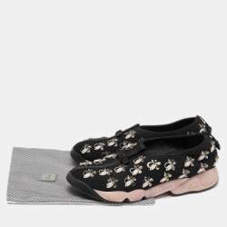 Pre Owned Dior Black/Pink Crystal Embellished Mesh Fusion Sneakers Size 39.5