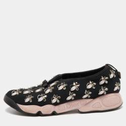Pre Owned Dior Black/Pink Crystal Embellished Mesh Fusion Sneakers Size 39.5