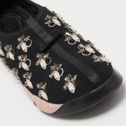 Pre Owned Dior Black/Pink Crystal Embellished Mesh Fusion Sneakers Size 39.5