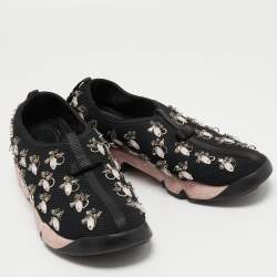 Pre Owned Dior Black/Pink Crystal Embellished Mesh Fusion Sneakers Size 39.5