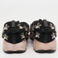 Pre Owned Dior Black/Pink Crystal Embellished Mesh Fusion Sneakers Size 39.5