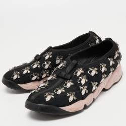 Pre Owned Dior Black/Pink Crystal Embellished Mesh Fusion Sneakers Size 39.5