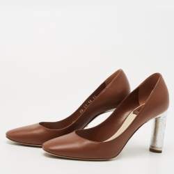 Pre Owned Dior Brown Leather Round Toe Pumps Size 36 