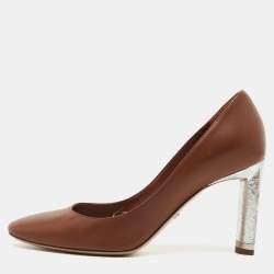 Pre Owned Dior Brown Leather Round Toe Pumps Size 36 