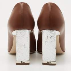 Pre Owned Dior Brown Leather Round Toe Pumps Size 36 