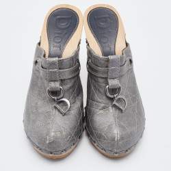 Dior Silver Cannage Leather Clog Mules Size 36.5