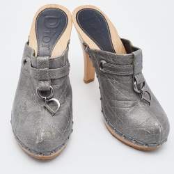 Dior Silver Cannage Leather Clog Mules Size 36.5