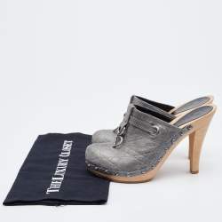 Dior Silver Cannage Leather Clog Mules Size 36.5