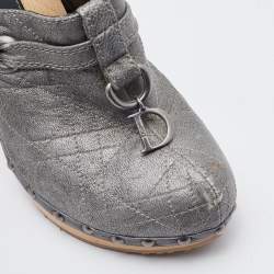 Dior Silver Cannage Leather Clog Mules Size 36.5