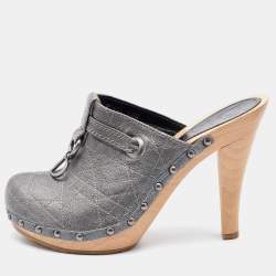 Dior Silver Cannage Leather Clog Mules Size 36.5