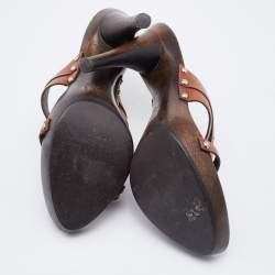 Pre Owned Dior Brown Leather Logo Platform Wooden Clogs Size 37