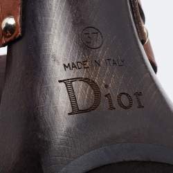 Pre Owned Dior Brown Leather Logo Platform Wooden Clogs Size 37