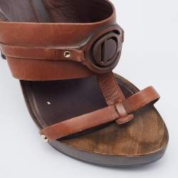 Pre Owned Dior Brown Leather Logo Platform Wooden Clogs Size 37