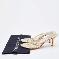Dior Metallic Leather Logo Crystal Embellished Thong Sandals Size 37