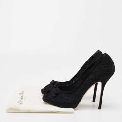 Pre Owned Dior Black Satin And Mesh Bow Peep Toe Pumps Size 39