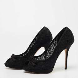 Pre Owned Dior Black Satin And Mesh Bow Peep Toe Pumps Size 39