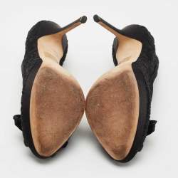Pre Owned Dior Black Satin And Mesh Bow Peep Toe Pumps Size 39