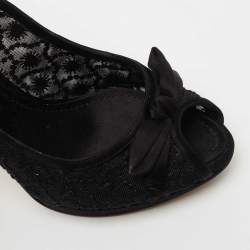 Pre Owned Dior Black Satin And Mesh Bow Peep Toe Pumps Size 39