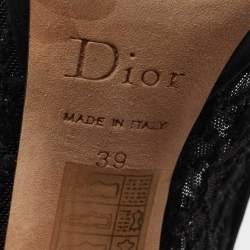 Pre Owned Dior Black Satin And Mesh Bow Peep Toe Pumps Size 39