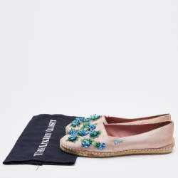 Pre Owned Dior Light Pink Canvas Flower Embellished Espadrille Flats Size 39