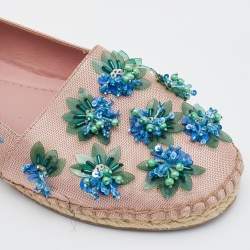 Pre Owned Dior Light Pink Canvas Flower Embellished Espadrille Flats Size 39
