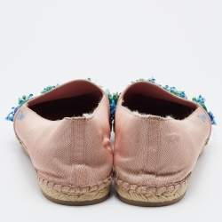 Pre Owned Dior Light Pink Canvas Flower Embellished Espadrille Flats Size 39