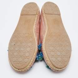 Pre Owned Dior Light Pink Canvas Flower Embellished Espadrille Flats Size 39