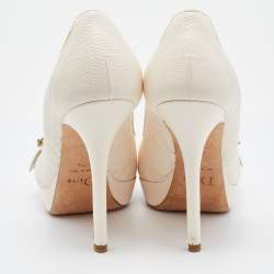 Pre Owned Dior Off White Cannage Leather Bee Detail Peep Toe Platform Pumps Size 37.5