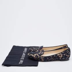 Dior Navy Blue/Beige Floral Lace and Suede Smoking Slippers Size 37.5