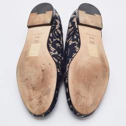 Dior Navy Blue/Beige Floral Lace and Suede Smoking Slippers Size 37.5
