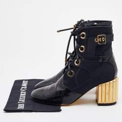 Dior Navy Blue/Black Canvas and Leather Glorious Lace Up Ankle Length Boots Size 40