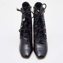 Dior Navy Blue/Black Canvas and Leather Glorious Lace Up Ankle Length Boots Size 40