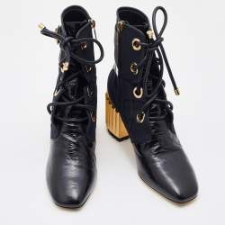 Dior Navy Blue/Black Canvas and Leather Glorious Lace Up Ankle Length Boots Size 40