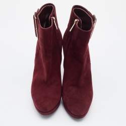 Dior Burgundy Suede Platform Ankle Length Boots Size 37.5