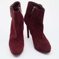 Dior Burgundy Suede Platform Ankle Length Boots Size 37.5