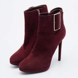 Dior Burgundy Suede Platform Ankle Length Boots Size 37.5