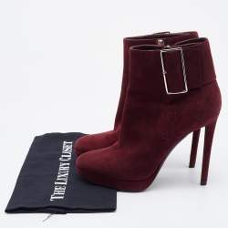 Dior Burgundy Suede Platform Ankle Length Boots Size 37.5