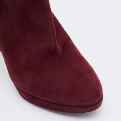 Dior Burgundy Suede Platform Ankle Length Boots Size 37.5