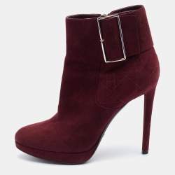Dior Burgundy Suede Platform Ankle Length Boots Size 37.5