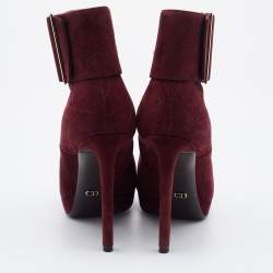 Dior Burgundy Suede Platform Ankle Length Boots Size 37.5