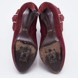 Dior Burgundy Suede Platform Ankle Length Boots Size 37.5