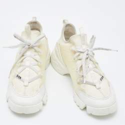 Dior White Neoprene and Leather D-Connect Sneakers Size 38.5
