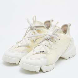 Dior White Neoprene and Leather D-Connect Sneakers Size 38.5