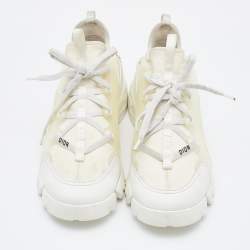 Dior White Neoprene and Leather D-Connect Sneakers Size 38.5