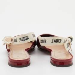 Dior Red Patent Leather J'Adior Slingback Flats Size 37