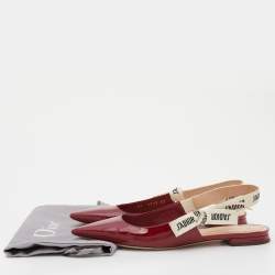 Dior Red Patent Leather J'Adior Slingback Flats Size 37